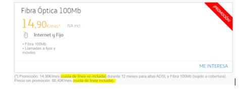 Movistar tarifa sin cuota de línea